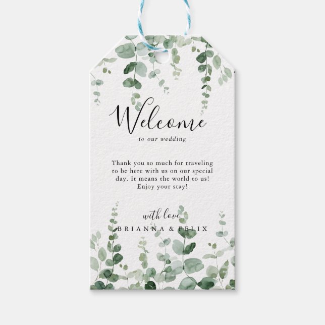 Välkomsthälsning för elegant Minimalist Eucalyptus Presentetikett (Framsidan)