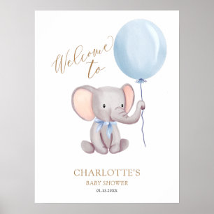 Välkomsthälsning för Elephant Baby Shower Boy Blue Poster