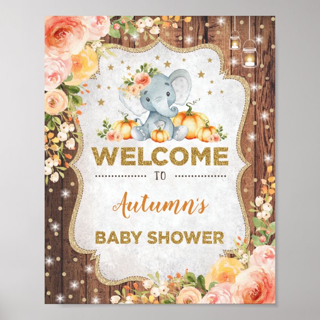 Välkomsthälsning för Elephant Baby Shower på grund Poster (Framsidan)