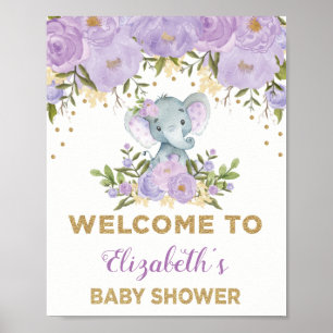 Välkomsthälsning för Elephant Baby Shower på lila Poster