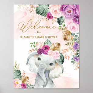 Välkomsthälsning för Elephant Baby Shower på tropi Poster