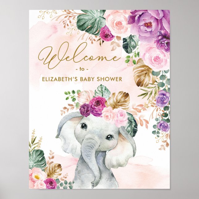 Välkomsthälsning för Elephant Baby Shower på tropi Poster (Framsidan)