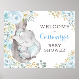 Välkomsthälsning för Elephant Baby Shower Soft Blu Poster