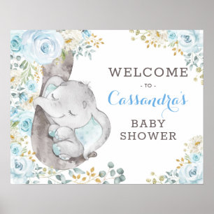 Välkomsthälsning för Elephant Baby Shower Soft Blu Poster