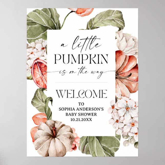 Välkomsthälsning för en liten Pumpkin Baby Shower  Poster (Framsidan)