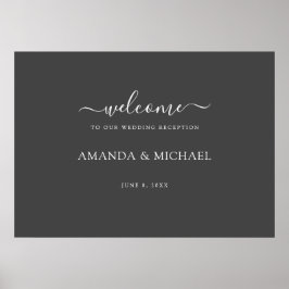Välkomsthälsning för enkel Modern Grått White Wedd Poster