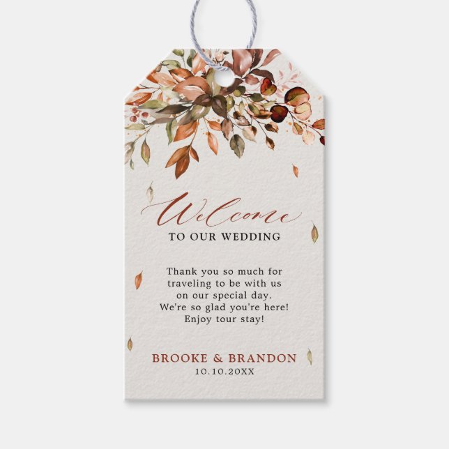 Välkomsthälsning för Fall Höst löv Rustic Landsbyg Presentetikett (Framsidan)