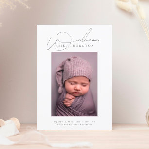 Välkomsthälsning för fet ram-foto-baby-födelsemedd meddelande
