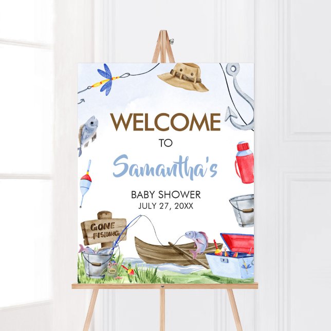Välkomsthälsning för fiskets babyskor poster (Little Fisherman Baby Shower Welcome Sign)