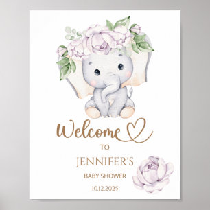 Välkomsthälsning för flickans elefant- och blommig poster