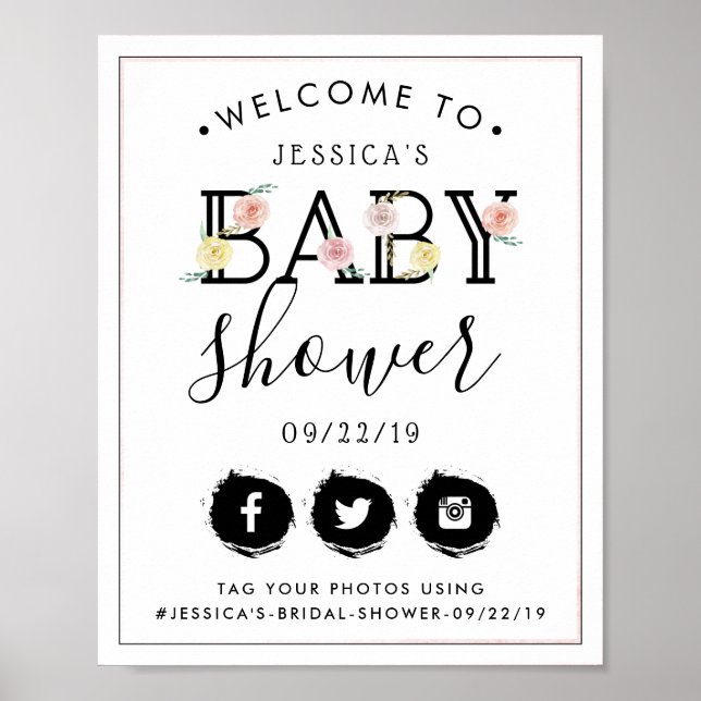 Välkomsthälsning för Garden Baby Shower på Chic Bl Poster (Framsidan)