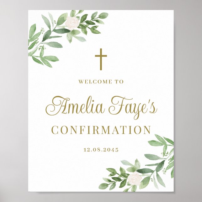 Välkomsthälsning för Greenery and White Flowers Poster (Framsidan)