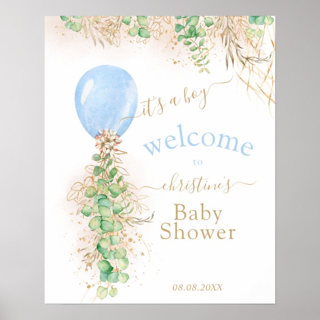 Välkomsthälsning för Grey Guld Glitter Eucalyptus  Poster (Framsidan)