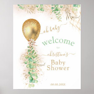 Välkomsthälsning för Grey Guld Glitter Eucalyptus Poster