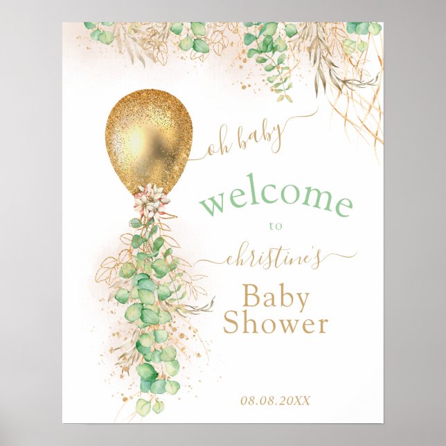 Välkomsthälsning för Grey Guld Glitter Eucalyptus  Poster (Framsidan)