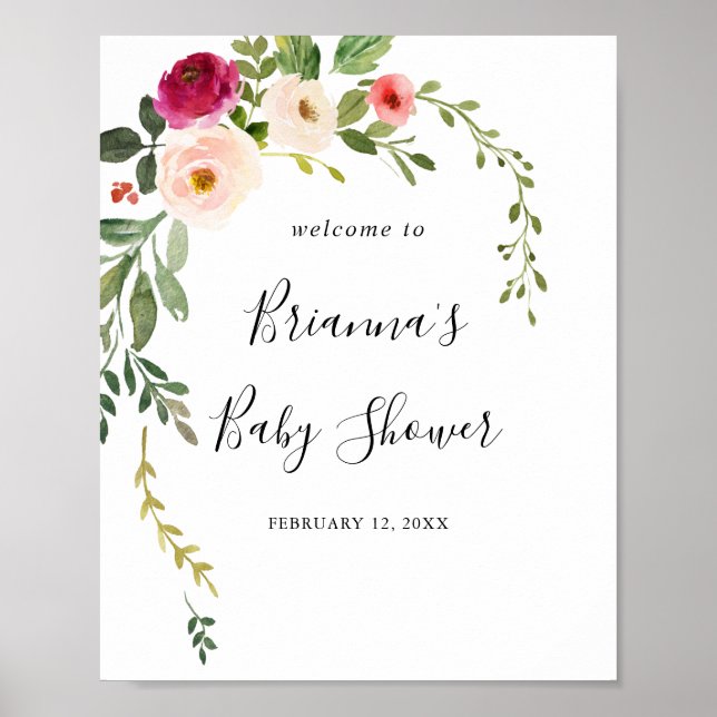 Välkomsthälsning för Grey Rosa  Baby Shower Poster (Framsidan)
