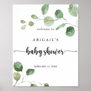 Välkomsthälsning för grönt Eucalyptus Baby Shower Poster