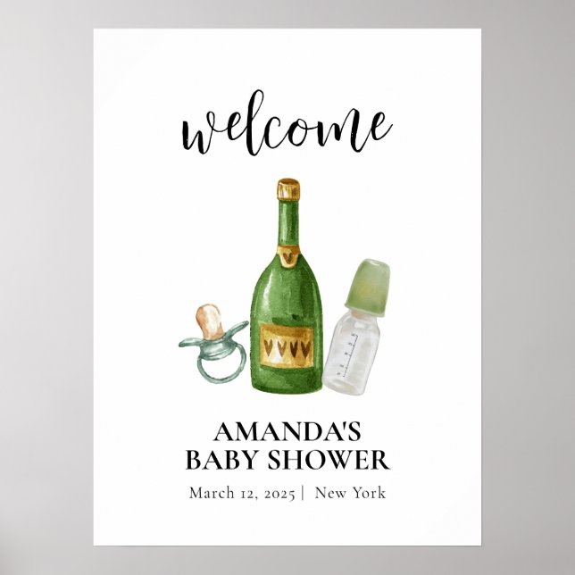 Välkomsthälsning för grönt Minimal poppin Champagn Poster (Framsidan)