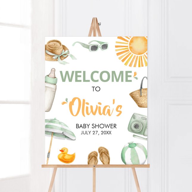 Välkomsthälsning för grönt Speth Stänk Baby Shower Poster (Summer Baby Bash Baby Shower Welcome Sign)