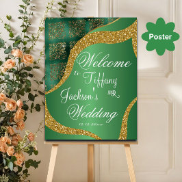 Välkomsthälsning för Grönten Guld Metallic Bröllop Poster