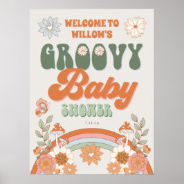 Välkomsthälsning för Groovy Rainbow Hippie Baby Sh Poster