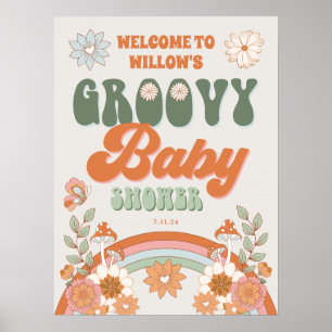 Välkomsthälsning för Groovy Rainbow Hippie Baby Sh Poster