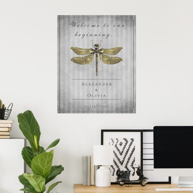 Välkomsthälsning för guld judelarda Dragonfly Bröl Poster (Hemmakontoret)