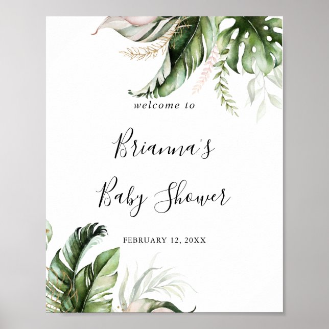 Välkomsthälsning för guld Tropical Greenery Baby S Poster (Framsidan)