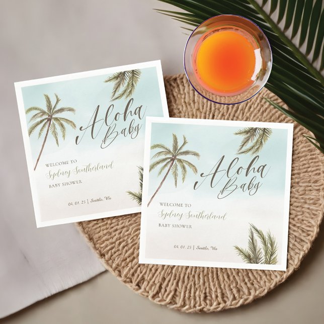Välkomsthälsning för Handflatan-Träd-babykläder fö Pappersservett (Tropical Watercolor Palm Trees Baby Shower Welcome Napkins)