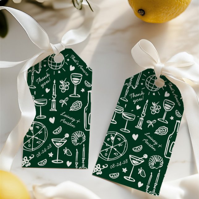 Välkomsthälsning för handritad illustrerad Bröllop Presentetikett (Hand-Drawn Illustrated Wedding Welcome Gift Tags)