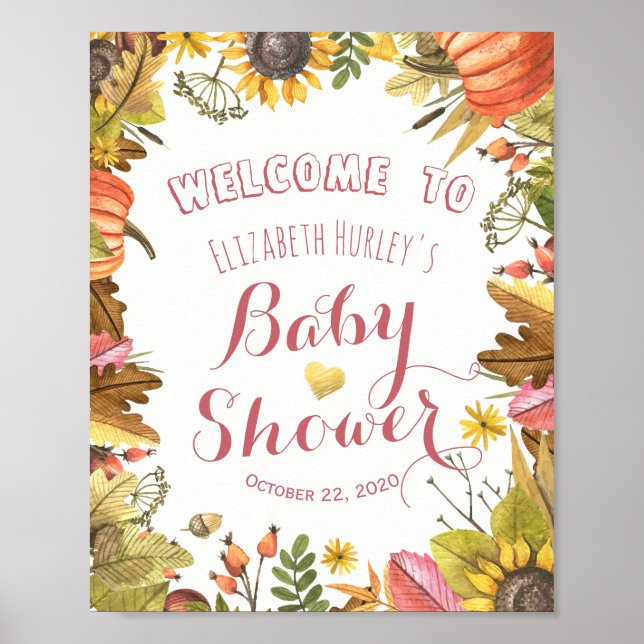 Välkomsthälsning för höstmånen Löv och babyknapp Poster (Framsidan)