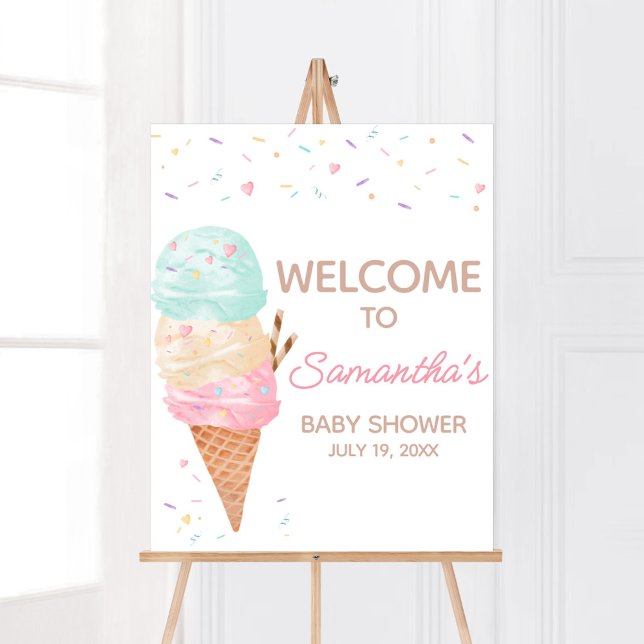 Välkomsthälsning för Ice Cream Baby Shower Poster (Ice Cream Sprinkled with Love Baby Shower Welcome Sign)