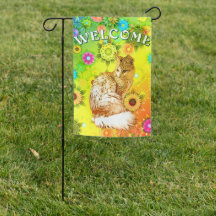 Välkomsthälsning för katt och blommor