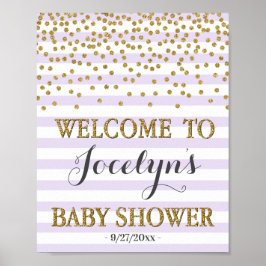 Välkomsthälsning för Lavender Lila och Guld Baby S Poster
