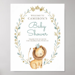 Välkomsthälsning för Lejona prins Baby Shower Poster