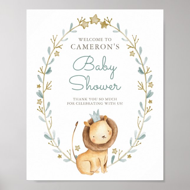 Välkomsthälsning för Lejona prins Baby Shower Poster (Framsidan)