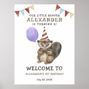 Välkomsthälsning för lilla bäaver 2:a födelsedagen poster