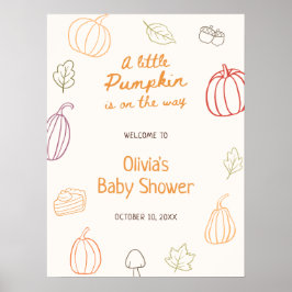 Välkomsthälsning för lilla Pumpkin Fall Doodle Bab Poster