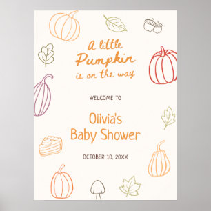 Välkomsthälsning för lilla Pumpkin Fall Doodle Bab Poster