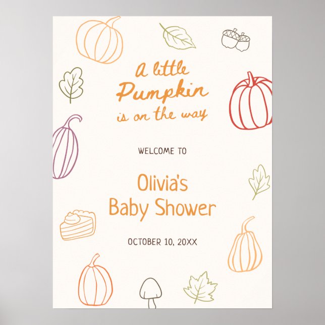 Välkomsthälsning för lilla Pumpkin Fall Doodle Bab Poster (Framsidan)
