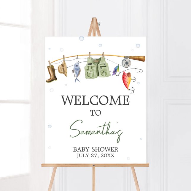 Välkomsthälsning för lille fiskare Baby Shower Poster (Boho Fisherman Baby Shower Welcome Sign)