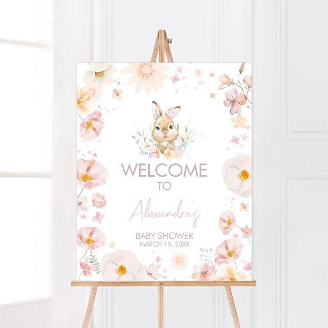 Välkomsthälsning för lite kanin poster (Rabbit Somebunny Baby Shower Welcome Sign)