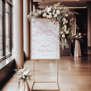 Välkomsthälsning för ljusa rosa babyskor poster