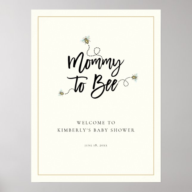 Välkomsthälsning för mamma till Bee Baby Shower Poster (Framsidan)