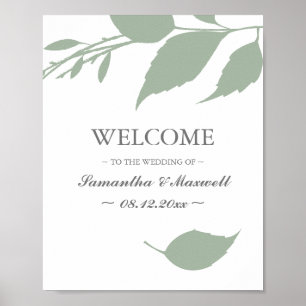 Välkomsthälsning för minimalistisk Grönt Löv Bröll Poster