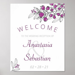 Välkomsthälsning för minimalistisk Lila Berry Wedd Poster