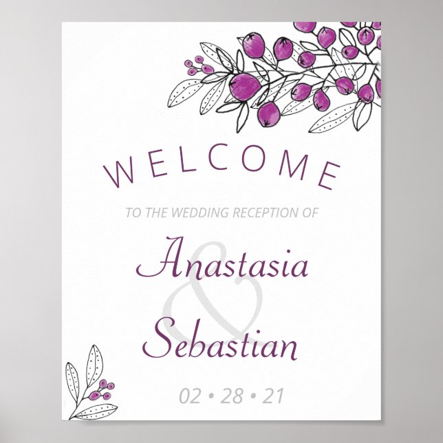 Välkomsthälsning för minimalistisk Lila Berry Wedd Poster (Framsidan)