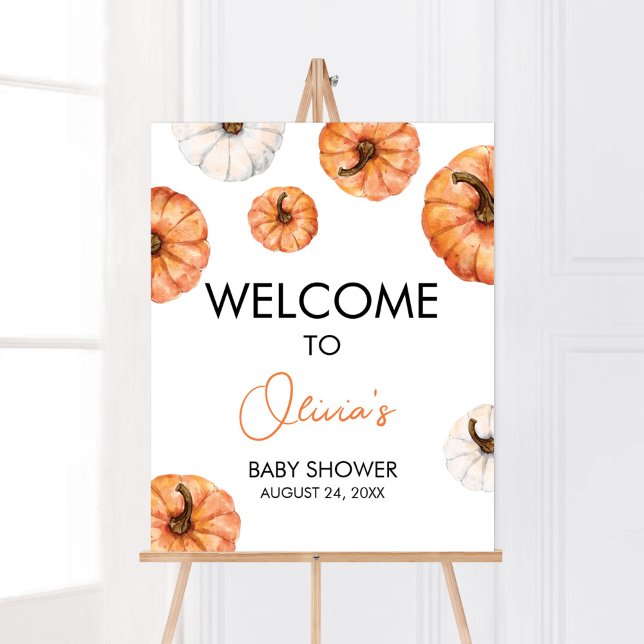 Välkomsthälsning för minimalistisk liten babybabyk poster (Minimalist Pumpkin Baby Shower Welcome Sign)