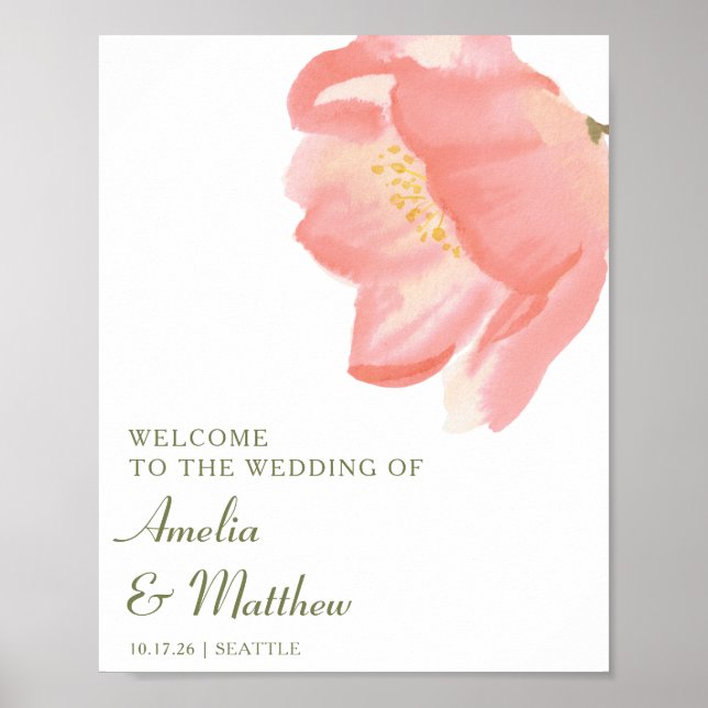 Välkomsthälsning för minimalistisk Rosa Watercolor Poster (Framsidan)