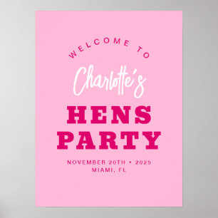 Välkomsthälsning för minimalistisk Shock rosa Hens Poster